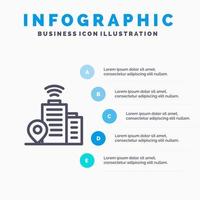 bâtiment icône de ligne de localisation wifi avec fond d'infographie de présentation en 5 étapes vecteur