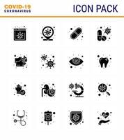16 glyphes solides virus corona noir illustrations vectorielles pandémiques pilule de lavage des mains médical antivirus médical coronavirus viral 2019nov éléments de conception de vecteur de maladie