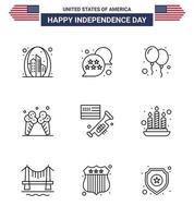 pack de 9 symboles de la fête de l'indépendance des états-unis du drapeau crème chat bulle glace partie éléments de conception vectoriels modifiables de la journée des états-unis vecteur