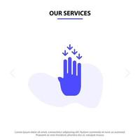 nos services doigt quatre geste vers le bas icône de glyphe solide modèle de carte web vecteur