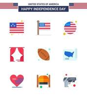 joyeux jour de l'indépendance usa pack de 9 appartements créatifs de ballon américain drapeau de rugby balle théâtre modifiable usa day vector design elements