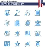 pack de 16 signes de blues de célébration de la fête de l'indépendance des états-unis et symboles du 4 juillet tels que la construction de nourriture usa crème usa modifiable usa day vector design elements