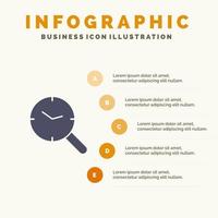 recherche recherche montre horloge solide icône infographie 5 étapes présentation fond vecteur