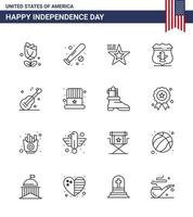 usa joyeux jour de l'indépendancepictogramme ensemble de 16 lignes simples d'éléments de conception vectoriels guiter american usa usa usa modifiables usa day vecteur