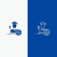 avatar de graduation érudit diplômé ligne et glyphe icône solide bannière bleue ligne et glyphe icône solide bannière bleue vecteur