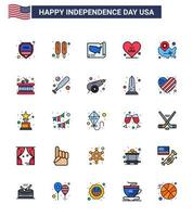 ensemble de 25 icônes de la journée des états-unis symboles américains signes de la fête de l'indépendance pour les états-unis de la carte états-unis amour éléments de conception vectoriels de la journée des états-unis modifiables vecteur