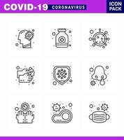 ensemble d'icônes covid19 pour l'infographie pack de 9 lignes telles que le lavage des soins de santé médecine lavage des mains vie coronavirus viral 2019nov éléments de conception de vecteur de maladie