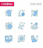 icône de sensibilisation au coronavirus 9 icônes bleues icône incluse plaquettes de maladie sûres bactéries coronavirus viral sec 2019nov éléments de conception de vecteur de maladie