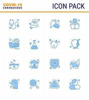 ensemble simple de covid19 protection bleu 25 icône pack icône inclus voyage interdit impulsions médicales hygiène lavage coronavirus viral 2019nov maladie vecteur éléments de conception