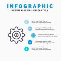 icône de ligne d'engrenage de réglage avec fond d'infographie de présentation en 5 étapes vecteur