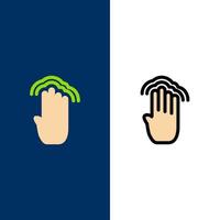 doigts quatre gestes interface plusieurs icônes de robinet plat et ligne remplie icône ensemble vecteur fond bleu