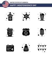 usa joyeux jour de l'indépendancepictogramme ensemble de 9 glyphes solides simples des états unis usa bouteille jus alcool modifiable usa day vector design elements