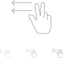 geste des doigts gauche jeu d'icônes de ligne noire audacieuse et fine vecteur