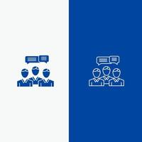 chat affaires consultation dialogue réunion en ligne ligne et glyphe icône solide bannière bleue ligne et glyphe icône solide bannière bleue vecteur
