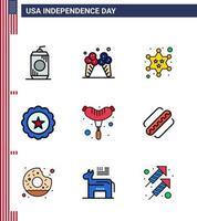 pack d'icônes vectorielles stock de american day 9 signes et symboles de ligne pour frankfurter usa insigne signe verre modifiable usa day vector design elements