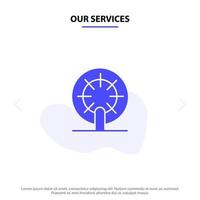 nos services roue bateau navire navire solide glyphe icône modèle de carte web vecteur