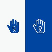 arrêtez la ligne de sensibilisation du ruban à la main et la bannière bleue de l'icône solide du glyphe vecteur