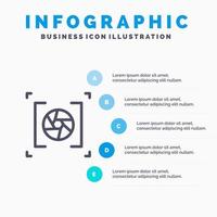 icône de ligne de photographie d'objectif d'ouverture de caméra avec fond d'infographie de présentation en 5 étapes vecteur