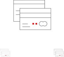 carte de crédit carte bancaire cartes crédit finance argent jeu d'icônes de ligne noire audacieuse et mince vecteur