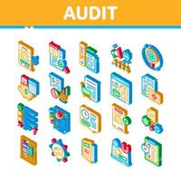 audit finances rapport icônes isométriques set vector
