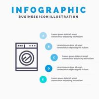 modèle d'infographie bleu de lavage de machine de cuisine modèle d'icône de ligne vectorielle en 5 étapes vecteur