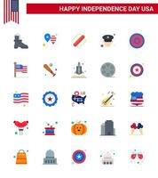 joyeux jour de l'indépendance pack de 25 appartements signes et symboles pour les vacances de la fête de l'indépendance amérique police homme modifiable usa day vector design elements