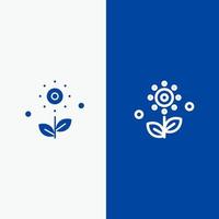 fleur plante rose printemps ligne et glyphe icône solide bannière bleue ligne et glyphe icône solide bannière bleue vecteur