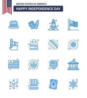 ensemble de 16 icônes de la journée des états-unis symboles américains signes de la fête de l'indépendance pour les états-unis vaisseau spatial à la main en mousse drapeau des états-unis éléments de conception vectoriels modifiables de la journée des états-unis vecteur