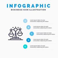 équilibre loi justice finances ligne icône avec 5 étapes présentation infographie fond vecteur