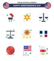 fête de l'indépendance des états-unis ensemble plat de 9 pictogrammes américains de la justice du livre américain décoration occidentale modifiable éléments de conception vectorielle de la journée des états-unis vecteur