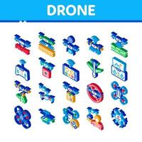 drone fly quadrocopter icônes isométriques set vector