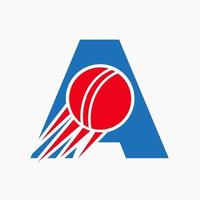lettre un concept de logo de cricket avec icône de balle de cricket en mouvement. modèle vectoriel de symbole de logo de sport de cricket