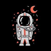 astronaute avec la conception de t-shirt de lune rouge vecteur