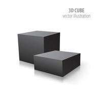 deux cubes 3d noir isolé sur fond blanc vecteur