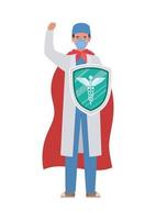 Homme médecin héros avec cape et bouclier contre la conception de vecteur de virus ncov 2019