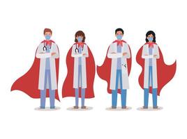 femmes et hommes médecins héros avec capes contre la conception de vecteur de virus ncov 2019