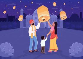 illustration vectorielle de couleur plat festival de lanterne indienne vecteur