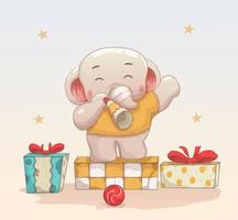 éléphant mignon célébrant noël et nouvel an vecteur