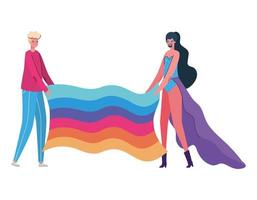 dessin animé femme et homme avec costume et conception de vecteur de drapeau lgtbi