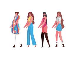 dessins animés femmes et hommes avec costumes et conception de vecteur de drapeau lgtbi