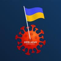 drapeau vectoriel ukraine épinglé sur un coronavirus. arrêter l'épidémie de 2019-ncov. danger de coronavirus et risque de maladie pour la santé publique et épidémie de grippe. concept médical pandémique avec des cellules dangereuses