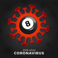 signe de vecteur de boule de billard Attention coronavirus. arrêter l'épidémie de covid-19. danger de coronavirus et risque de maladie pour la santé publique et épidémie de grippe. annulation du concept d'événements sportifs et de matchs