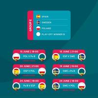 football 2020 tournoi stade final groupe e vector illustration stock avec calendrier des matchs. Tournoi de football européen 2020 avec fond. drapeaux de pays de vecteur