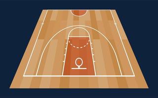 demi-terrain de basket-ball perspective avec ligne sur fond de texture bois. illustration vectorielle vecteur