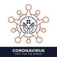 priez pour le concept de coronavirus mondial avec illustration vectorielle de mains. vecteur