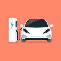 Charges de voiture électrique moderne à la station de charge vecteur