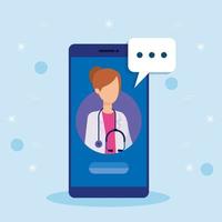 médecine en ligne avec femme médecin et smartphone vecteur