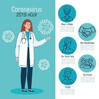 bannière de prévention des coronavirus avec médecin vecteur