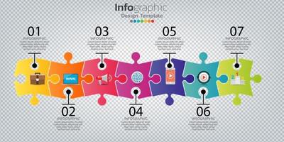 infographie dans le concept de puzzle d & # 39; entreprise avec 7 options, étapes ou processus. vecteur