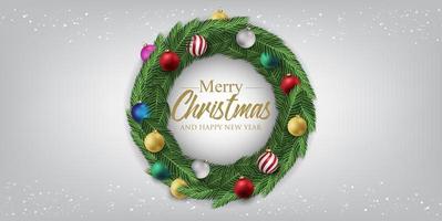 bannière de Noël avec fond et décoration de Noël. texte joyeux noël et bonne année. vecteur